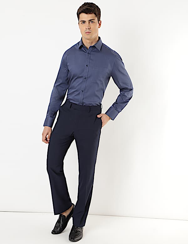 Pure Cotton Plain Spread Collar Shirt