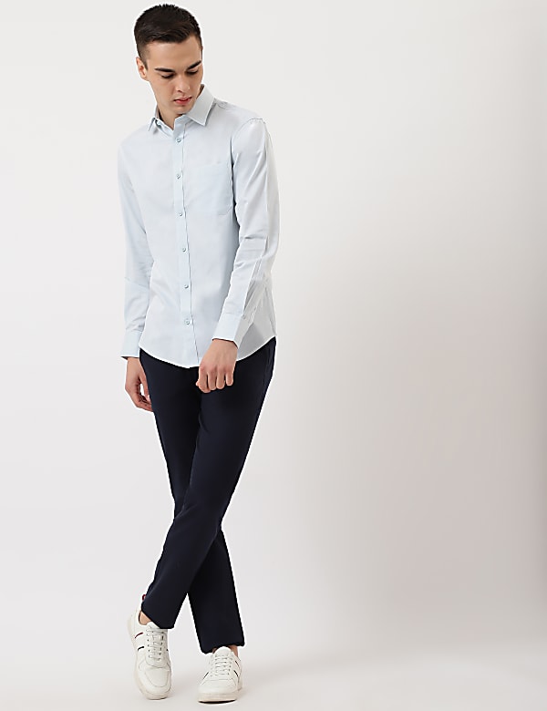 Pure Cotton Plain Spread Collar Shirt