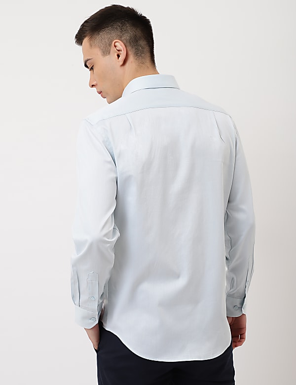 Pure Cotton Plain Spread Collar Shirt