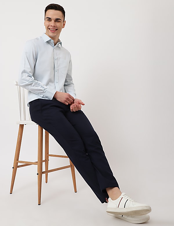 Pure Cotton Plain Spread Collar Shirt