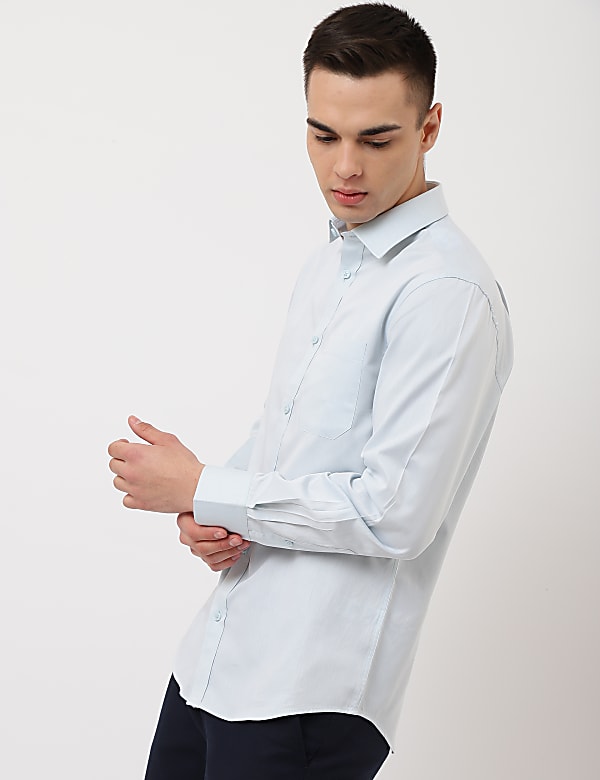 Pure Cotton Plain Spread Collar Shirt