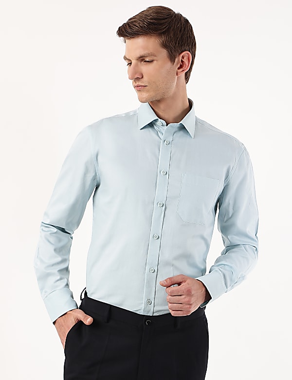 Pure Cotton Plain Spread Collar Shirt