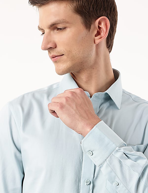 Pure Cotton Plain Spread Collar Shirt