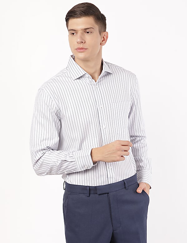 Pure Cotton Stripes Cut Away Collar Shirt