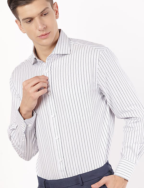 Pure Cotton Stripes Cut Away Collar Shirt