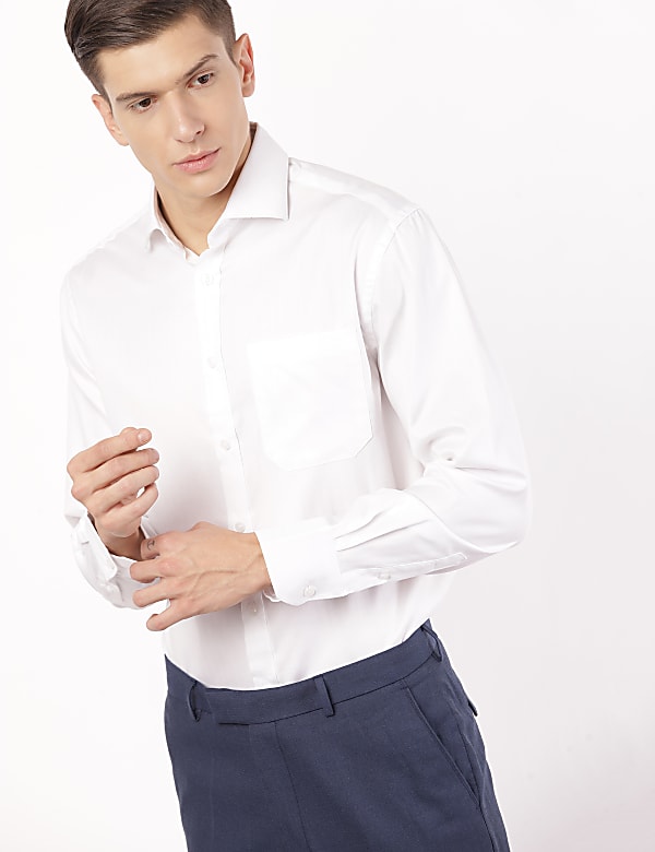 Pure Cotton Self Design Cut Away Collar Shirt