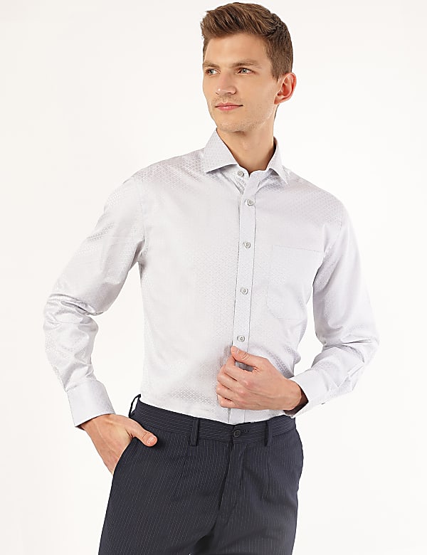 Pure Cotton Dobby Spread Collar Shirt