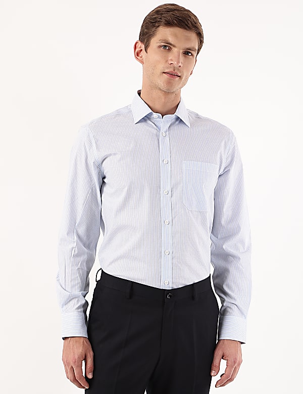 Pure Cotton Striped Spread Collar Shirt