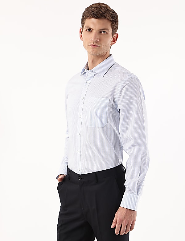Pure Cotton Striped Spread Collar Shirt