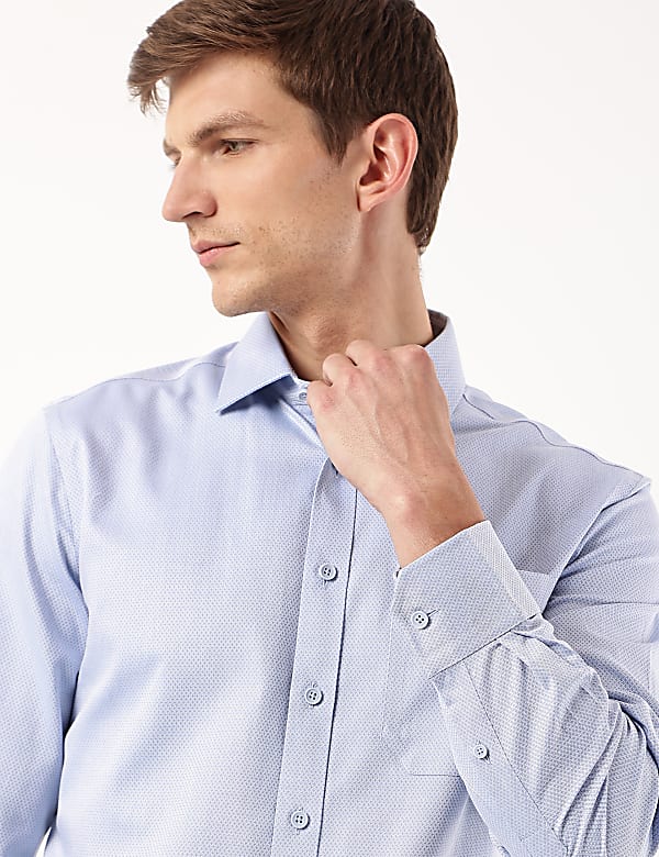 Pure Cotton Geometric Spread Collar Shirt