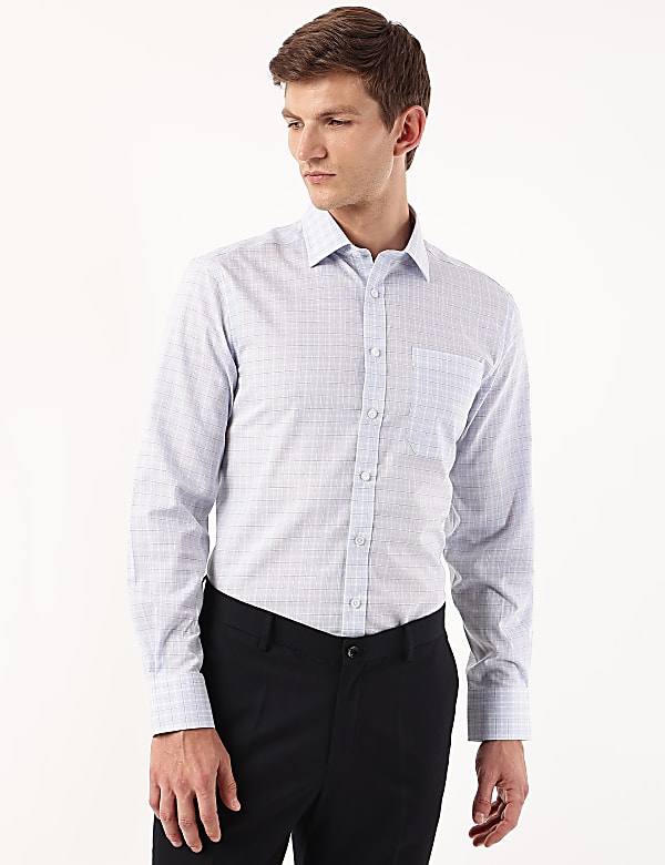 Pure Cotton Checked Spread Collar Shirt