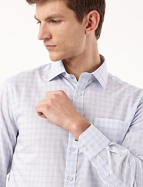 Pure Cotton Checked Spread Collar Shirt