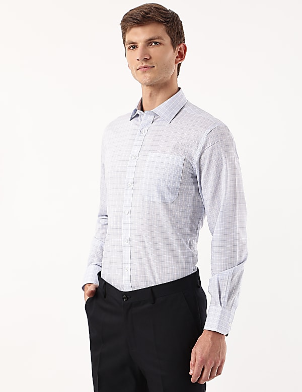 Pure Cotton Checked Spread Collar Shirt