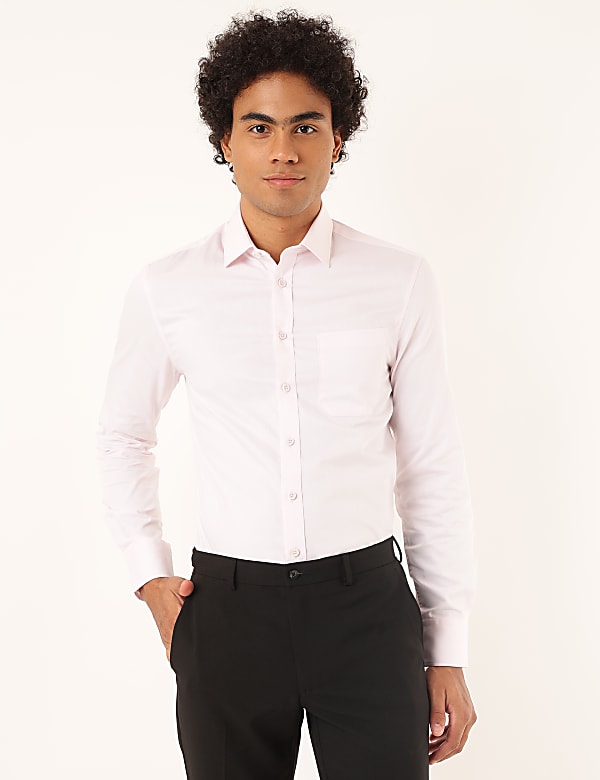Pure Cotton Plain Spread Collar Shirt
