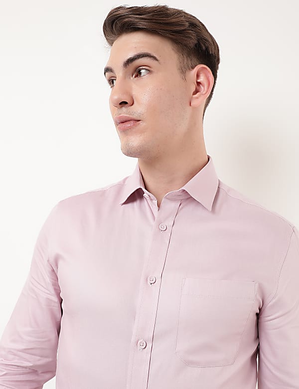 Pure Cotton Plain Spread Collar Shirt