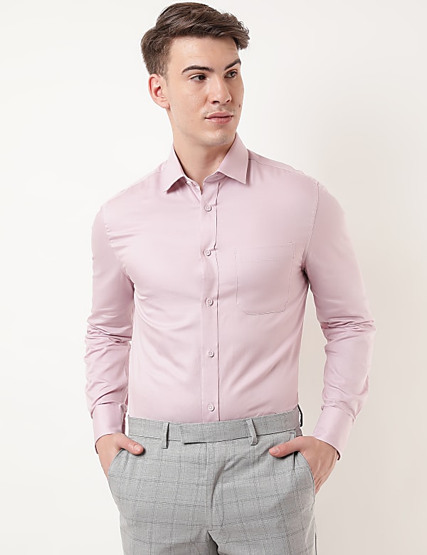 Pure Cotton Plain Spread Collar Shirt
