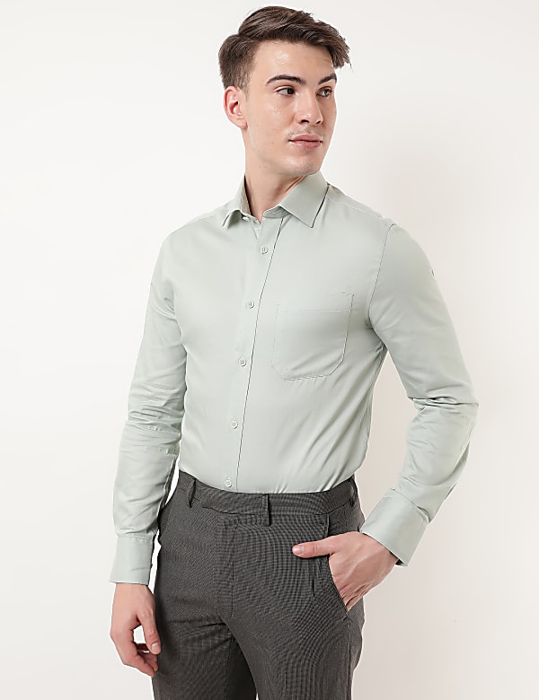 Pure Cotton Plain Spread Collar Shirt