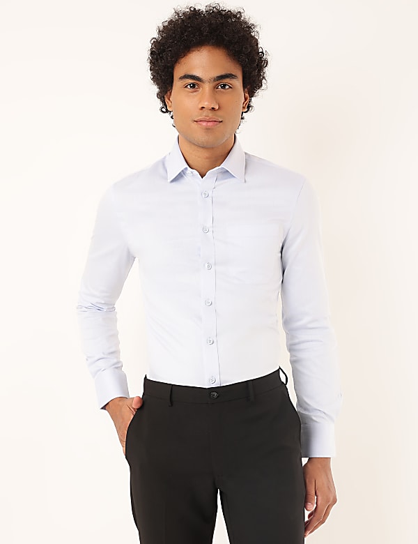 Pure Cotton Plain Spread Collar Shirt