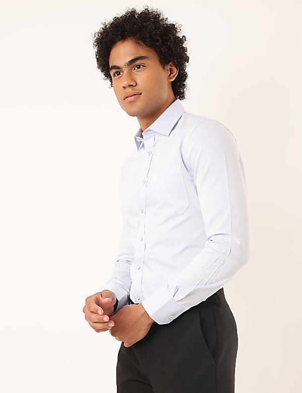 Pure Cotton Plain Spread Collar Shirt