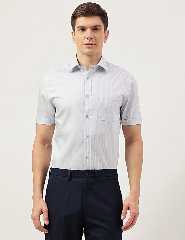 Cotton Rich Striped Short Sleeves Shirt