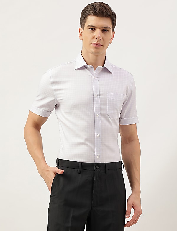 Cotton Rich Checked Short Sleeves Shirt