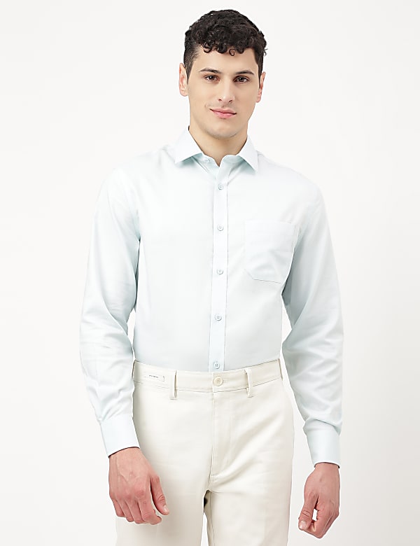 Pure Cotton Dobby Spread Collar Shirt
