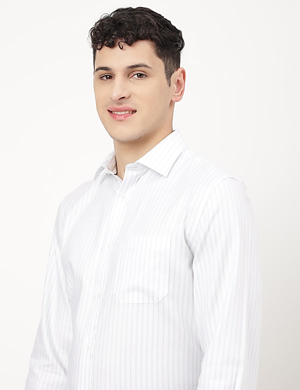Pure Cotton Striped Spread Collar Shirt