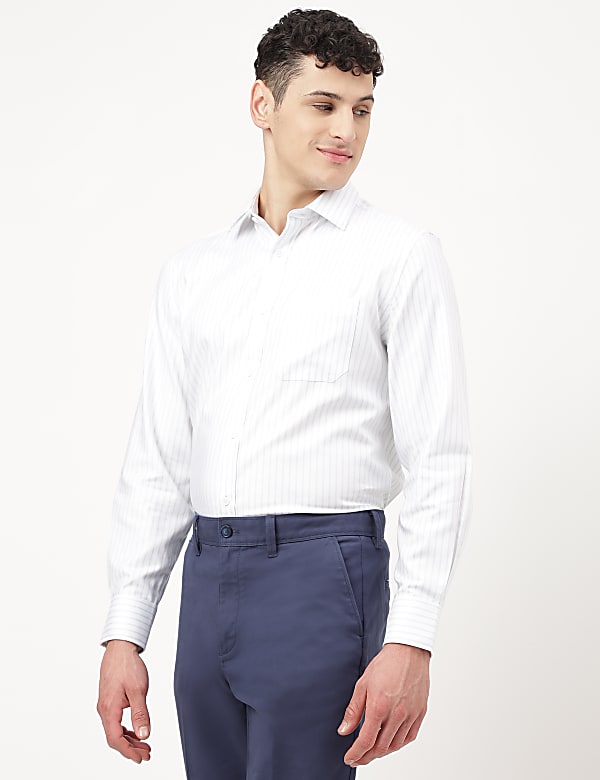 Pure Cotton Striped Spread Collar Shirt