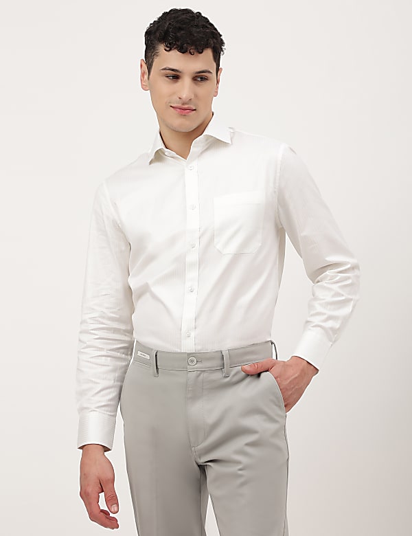 Pure Cotton Striped Spread Collar Shirt
