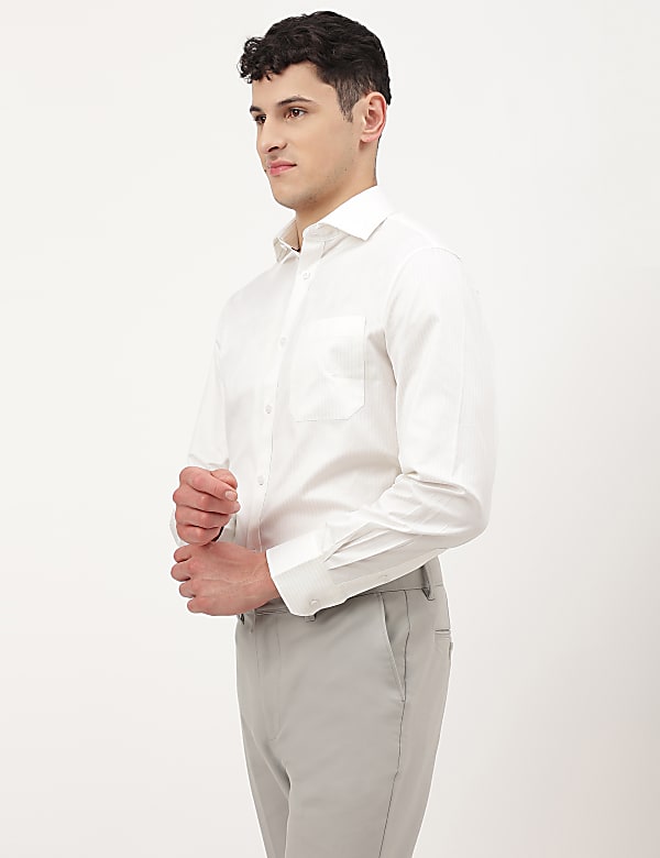 Pure Cotton Striped Spread Collar Shirt