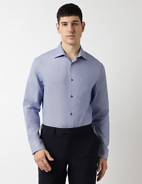 Pure Cotton Textured Spread Collar Shirt