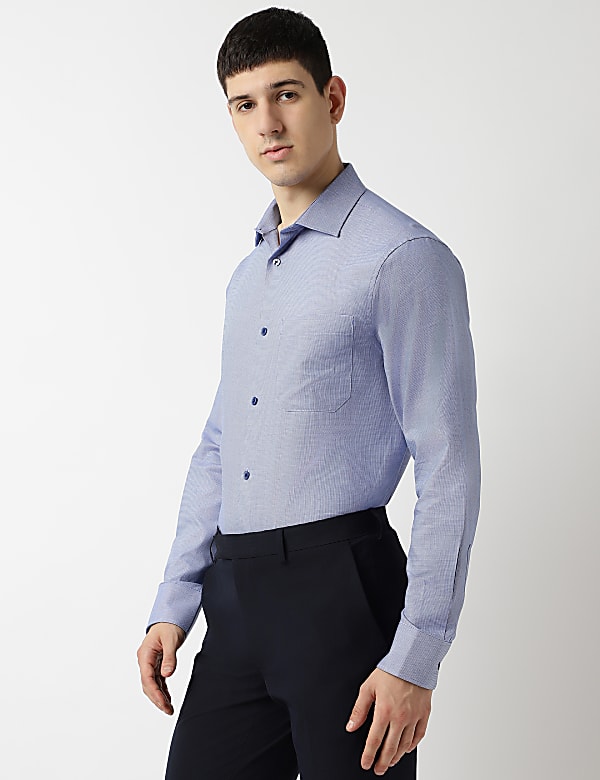 Pure Cotton Textured Spread Collar Shirt