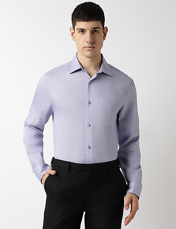 Pure Cotton Textured Spread Collar Shirt