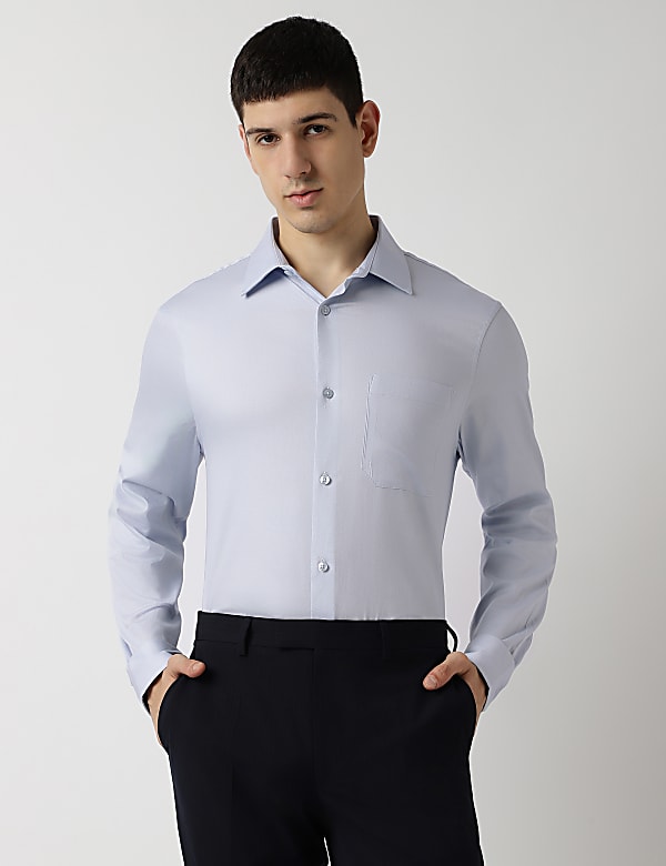 Cotton Rich Plain Spread Collar Shirt