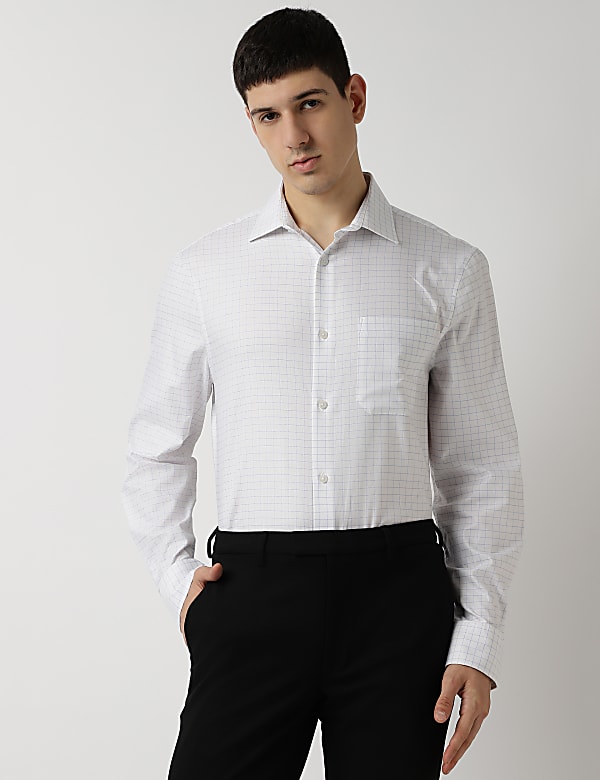 Pure Cotton Checks Spread Collar Shirt
