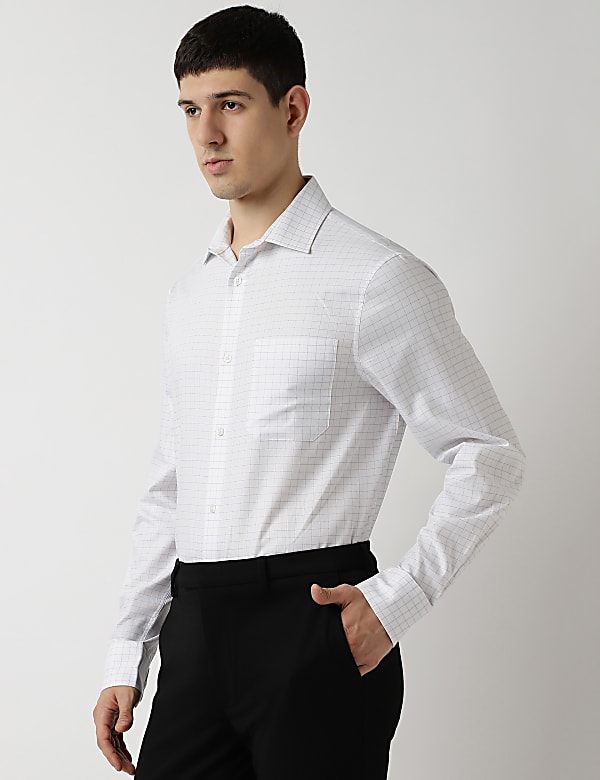 Pure Cotton Checks Spread Collar Shirt