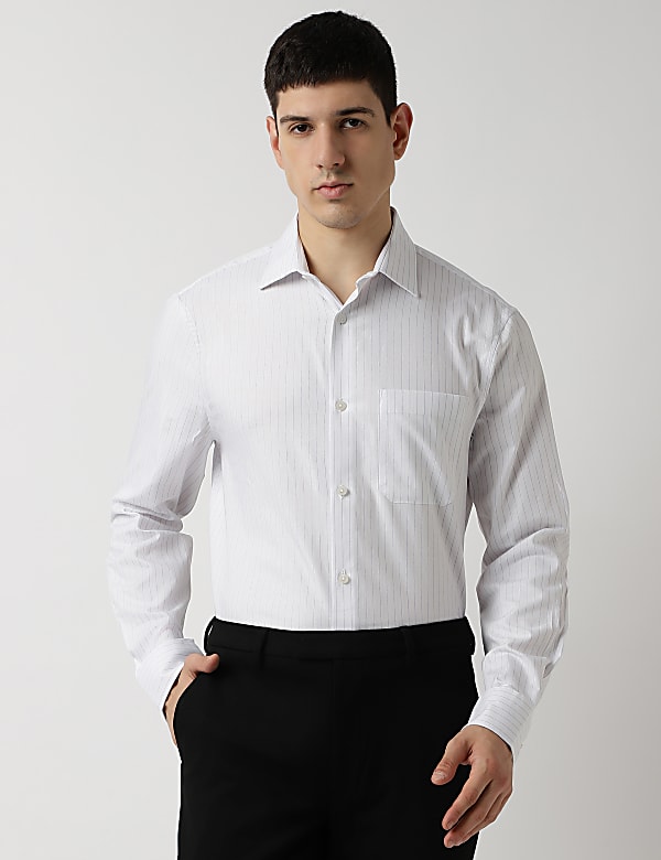 Pure Cotton Stripes Spread Collar Shirt