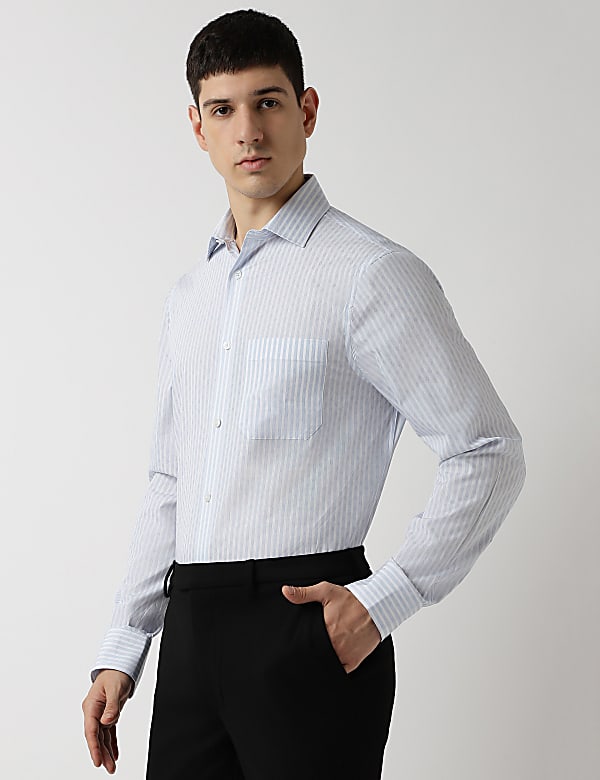 Pure Cotton Stripes Spread Collar Shirt