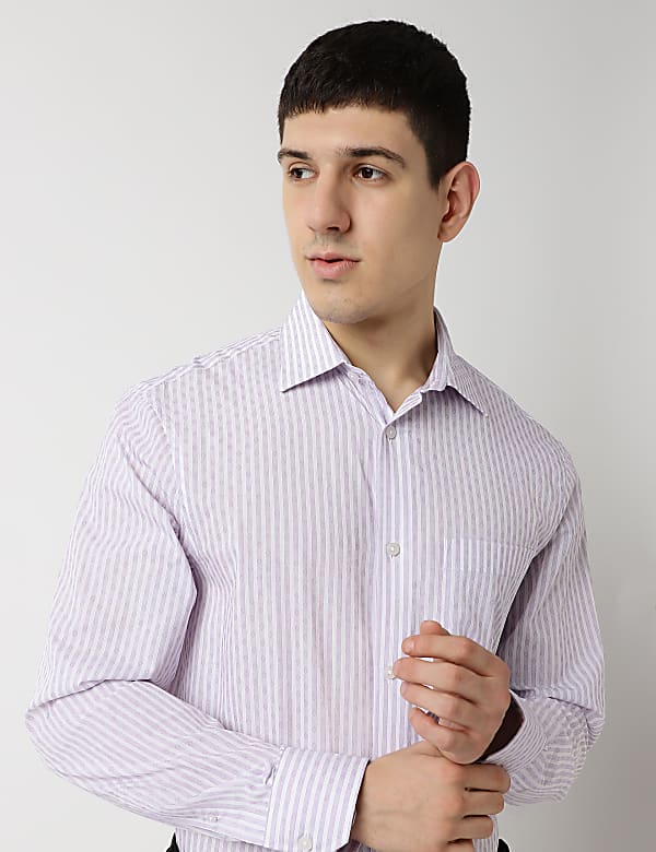 Pure Cotton Stripes Spread Collar Shirt