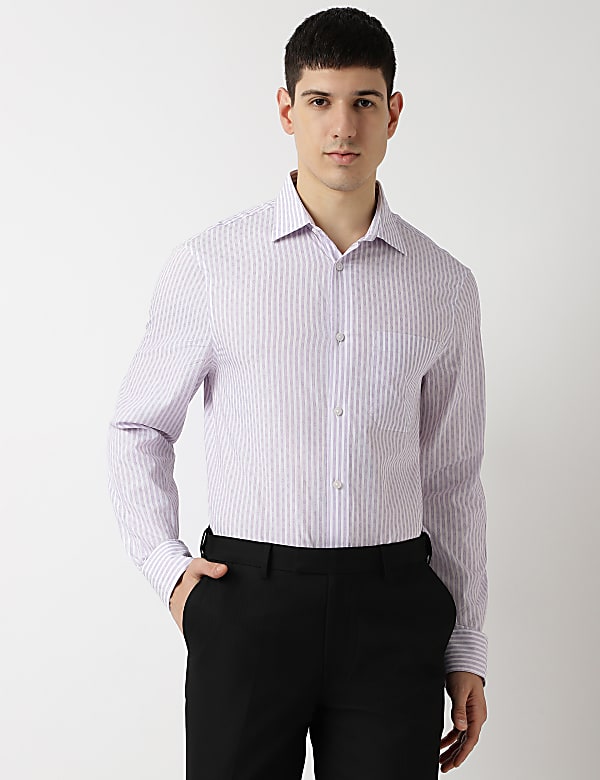 Pure Cotton Stripes Spread Collar Shirt