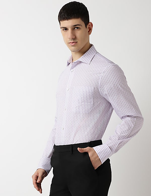 Pure Cotton Stripes Spread Collar Shirt