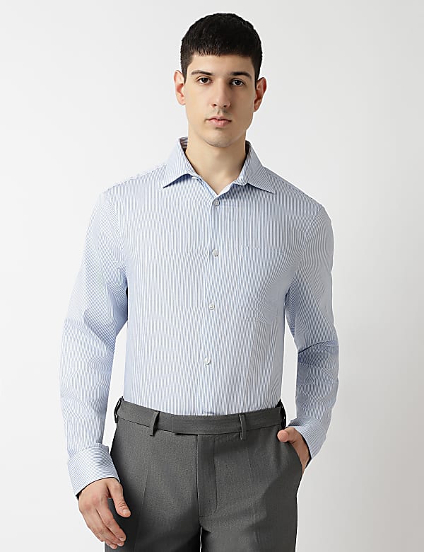 Pure Cotton Stripes Spread Collar Shirt