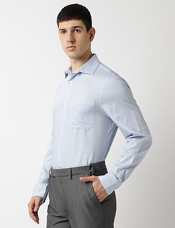 Pure Cotton Stripes Spread Collar Shirt