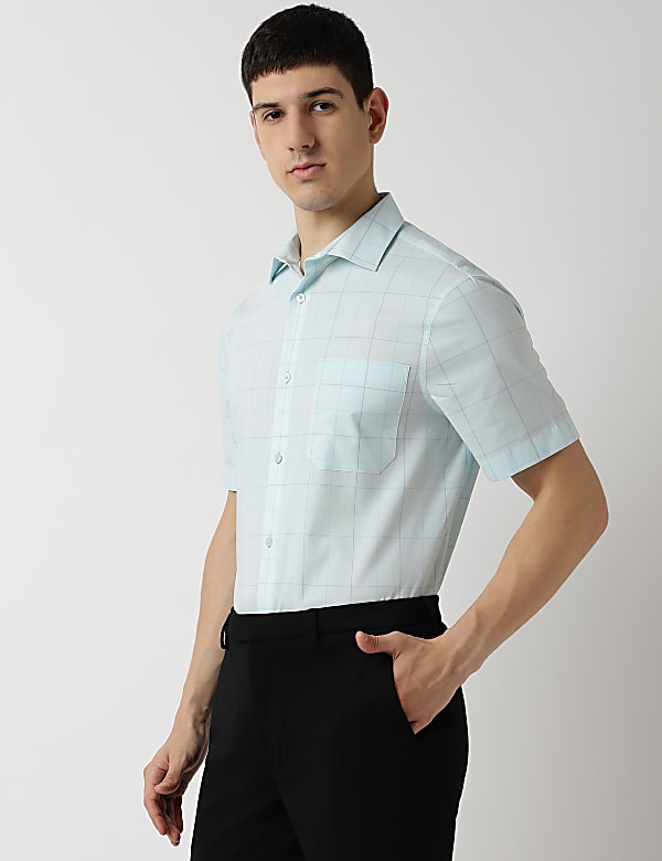 Cotton Rich Checks Spread Collar Shirt