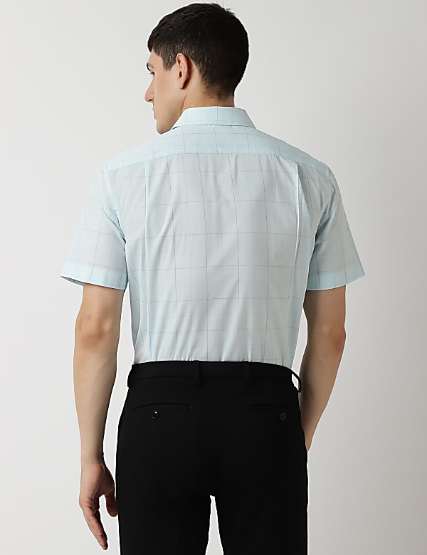 Cotton Rich Checks Spread Collar Shirt