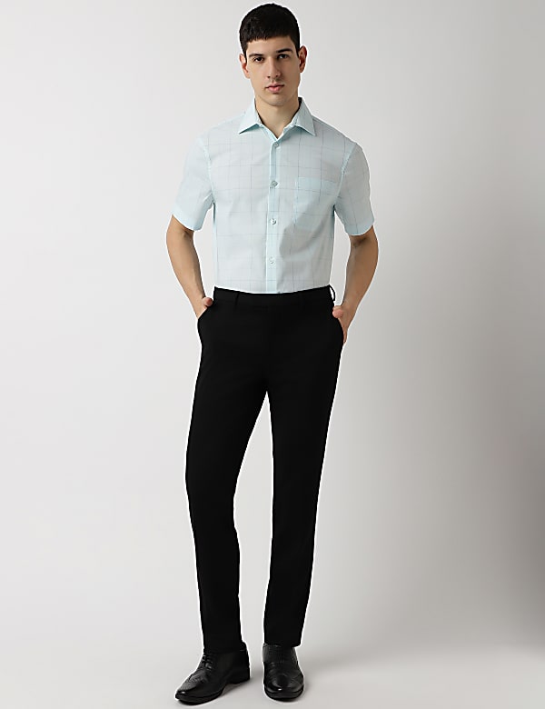 Cotton Rich Checks Spread Collar Shirt