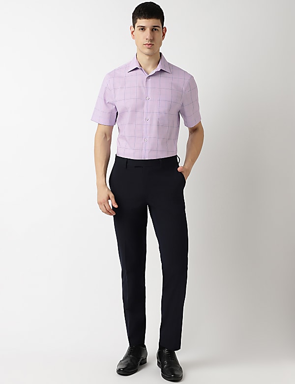 Cotton Rich Checks Spread Collar Shirt