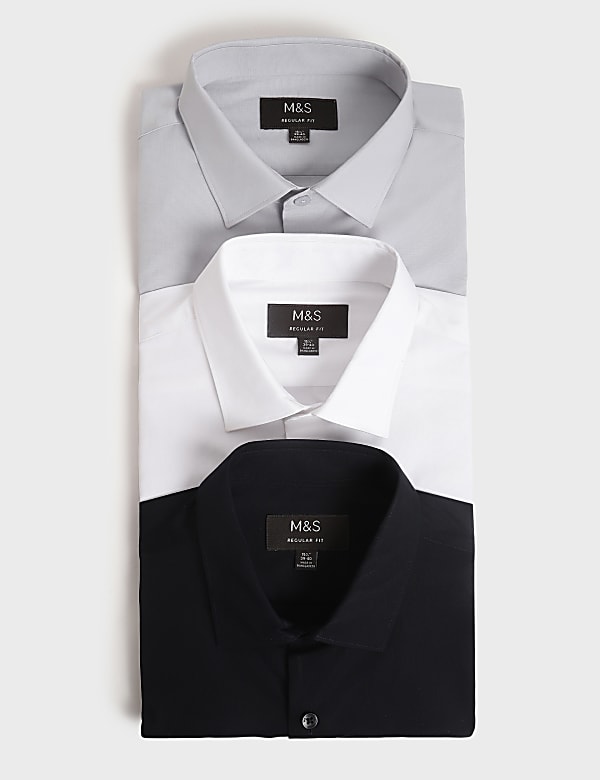 3pk Plain Spread Collar Full Sleeves Shirt