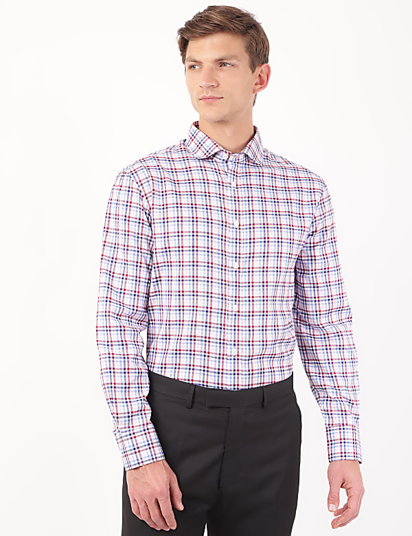 Pure Cotton Checks Spread Collar Shirt