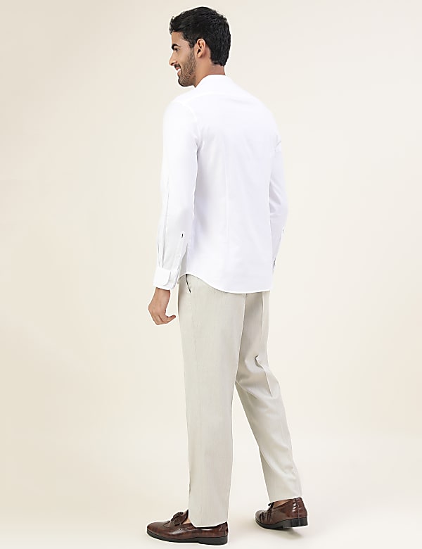 Premium Texture Grandad Collar Slim Fit Shirt With Cuff Detailing